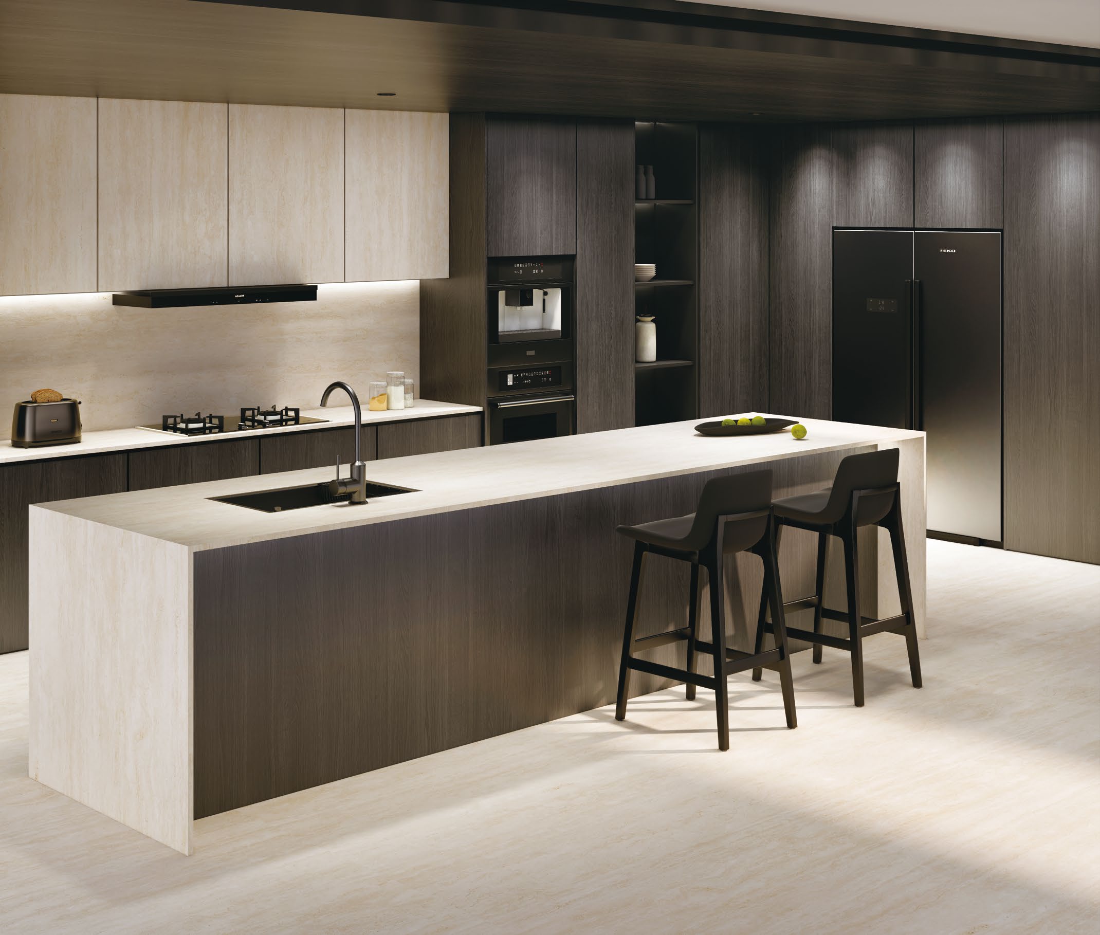 Classic Travertino sintered stone installed